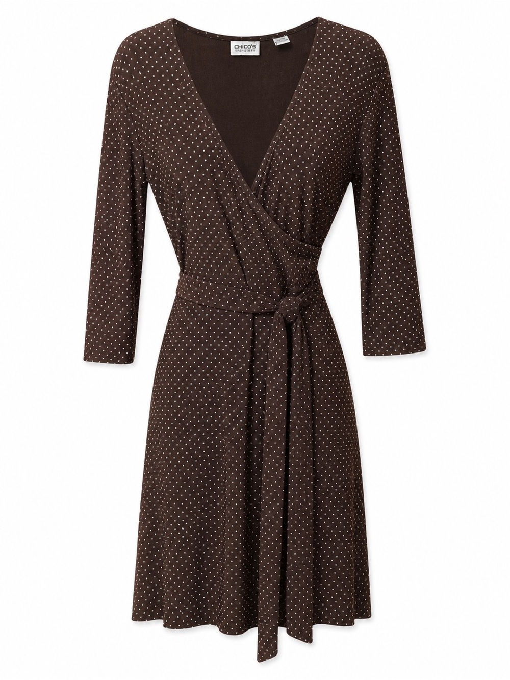 Chico’s Travelers Brown Polka Dot Wrap Dress Belted Size 1 (M)
